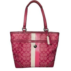 COACH Chelsea Signature Pink Leather Canvas Large Purse Bag Style # F14477
